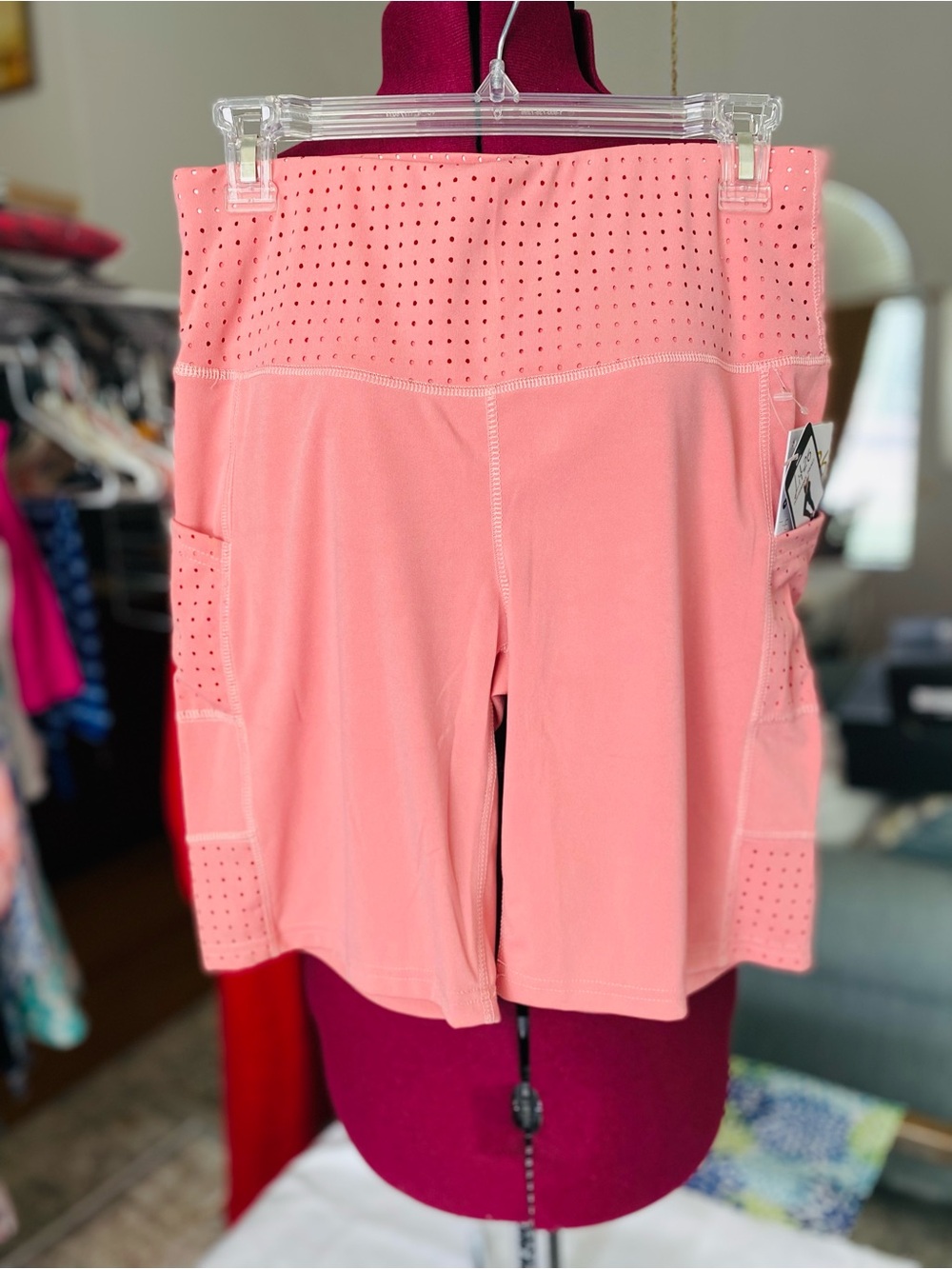 High-Waist Perforated Pink Women’s Active Shorts
